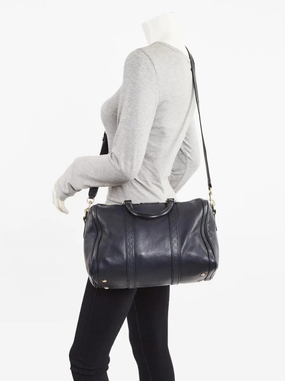 Gucci Navy Blue Leather and Guccissima Trim Medium Joy Boston Bag w/ Shoulder...